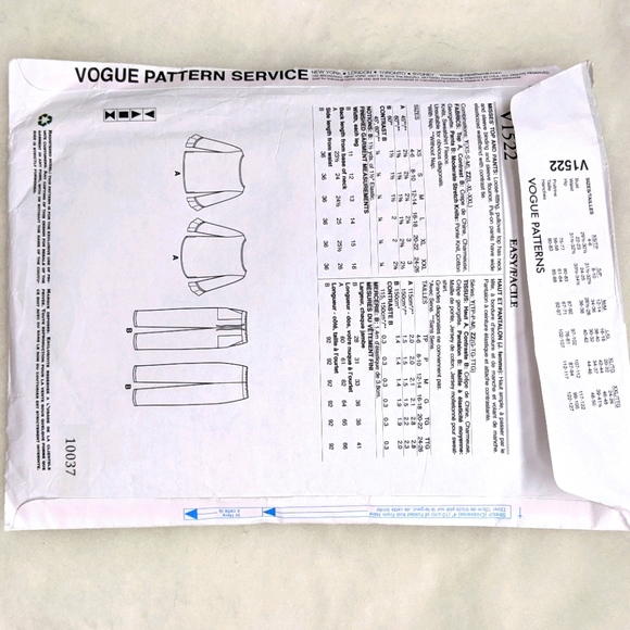 Sewing Pattern Pants Blouse V1522 - Picture 2 of 2